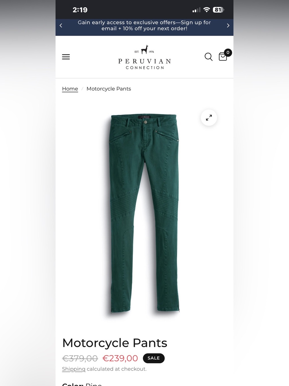 Peruvian Connection Pine Green Skinny Motorcycle Jeans women’s